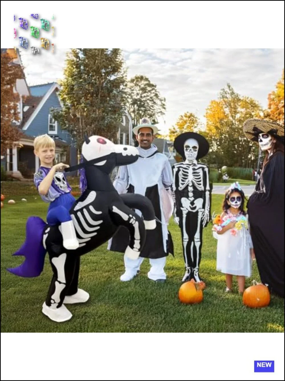 Inflatable Skeleton Horse Costume Kid's Halloween with LED Eyes, 100% Polyester